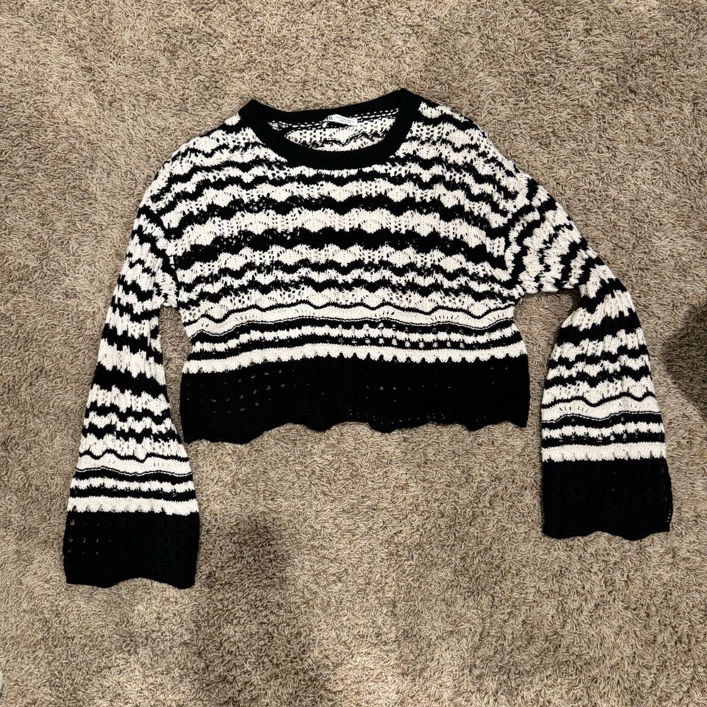 Zara Crochet Black and White Sweater